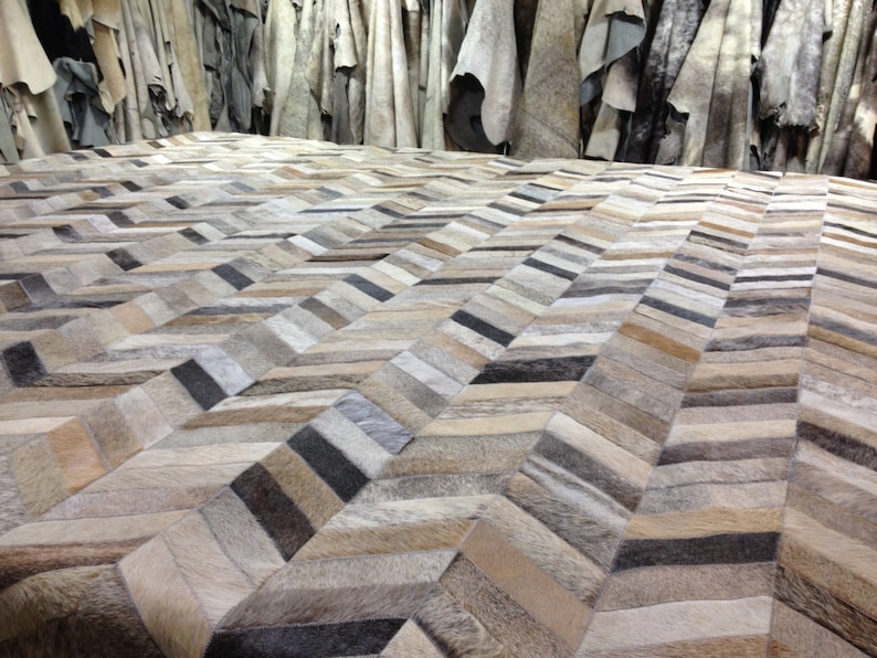Handmade Chevron Cowhide Patchwork Rug Custom Cow Hide Rug Etsy