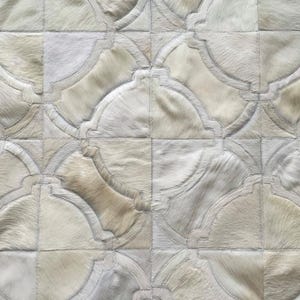 Handmade Cowhide Patchwork Rug, Off White Leather Area Rug, Custom Size Modern Farmhouse Decor, Pinamar image 1