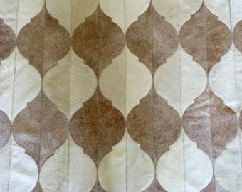 Handmade Cowhide Patchwork Rug: Cream & Caramel Miramar Design