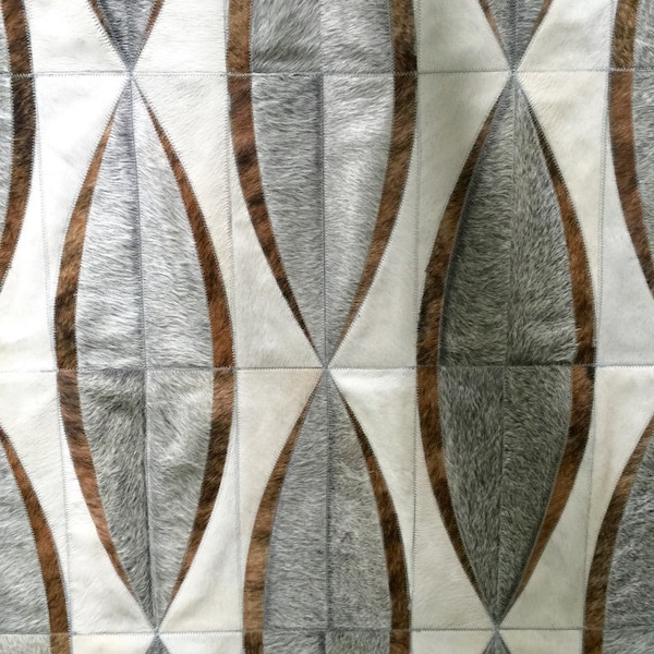 Handmade Cowhide Patchwork Rug: White, Cream, Gray - Beccar Design