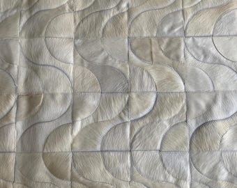 Handmade Cowhide Patchwork Rug, Off White Leather Area Rug, Custom Size Contemporary Decor, Copacabana
