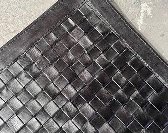 Woven Saddle Leather Rug “Guemes” – Black Handcrafted Area Rug (Up to 8x10 ft)