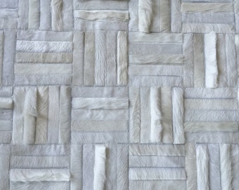 Handmade Cowhide Patchwork Rug  - White Rug, Cream Rug, Ivory Rug, - Temperley cowhide rug