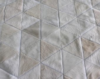 White Cowhide Patchwork Rug - Triangles Pattern - Custom Made to Order