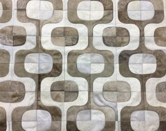Handmade Patchwork Cowhide Rug: Ipanema Ivory Taupe Design
