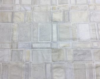 Ivory Cowhide Patchwork Rug - Handmade Leather Area Carpet