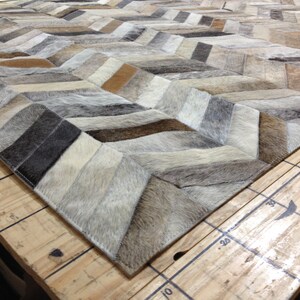 Handmade Chevron Cowhide Patchwork Rug - Custom Cow Hide Rug- Beige ...