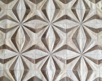 Handmade Cowhide Patchwork Rug: Taupe Cream, Pellegrini Design
