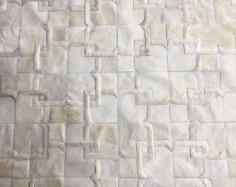 Cowhide Patchwork Rug: Cream White Handmade Leather (Ivory Tones)
