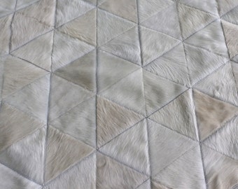Handmade Cowhide Patchwork Rug: White Triangle Design