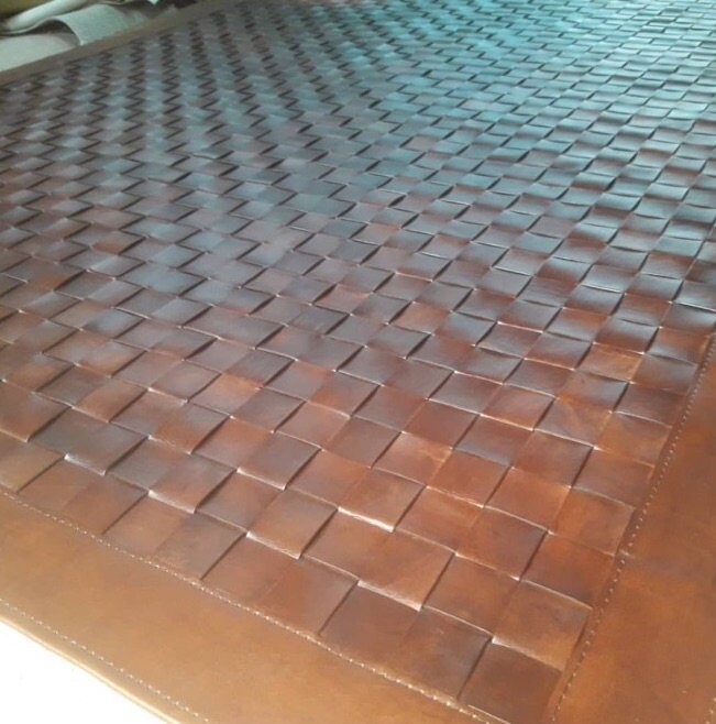 Woven leather rug Antique Guemes Etsy