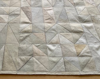 READY to SHIP ! White Cream Grey Gray Areco cowhide patchwork rug 5.2 x 8.2 ft | leather rug cowhide carpet hair-on-hide rug