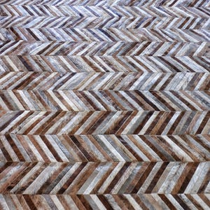 Brown Brindle Cowhide Rug: Herringbone Patchwork Handmade Design