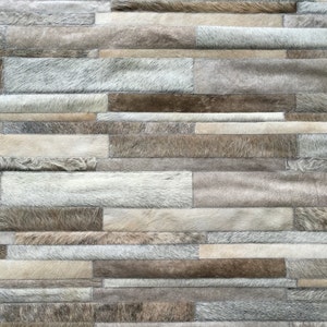 Handmade Cowhide Patchwork Rug  - Gray Grey Caramel Taupe Striped Rug - Congreso cowhide rug