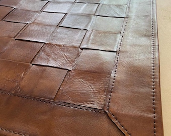 Hand-Stained Woven Saddle Leather Rug – Cognac Brown Area Rug (Made to Order), Guemes