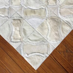 Handmade Cowhide Patchwork Rug, Off White Leather Area Rug, Custom Size Modern Farmhouse Decor, Pinamar image 2