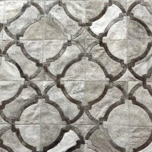 Handmade Cowhide Patchwork Rug: Gray Geometric Design image 1