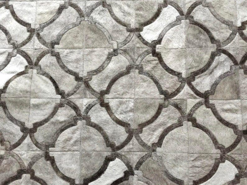 Handmade Cowhide Patchwork Rug: Gray Geometric Design image 1