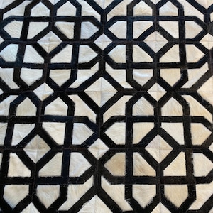 Handmade Cowhide Patchwork Rug: Black & White Leather Carpet