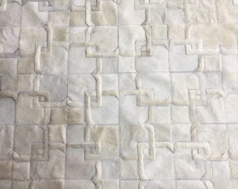 Handmade Cream White Cowhide Patchwork Rug - Alvear ivory hide rug