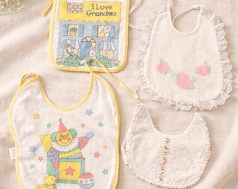 ヴィンテージテリークロスベビービブセット｜80年代90年代プリント、レーストリム