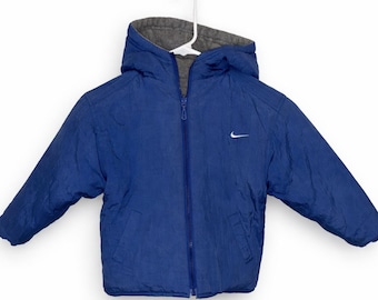 Vintage Nike Reversible Kids Jacket Size 5/6 – Blue Nylon Windbreaker & Gray Fleece – 90s Y2K