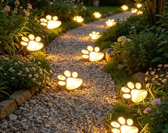 Solar Paw Print Garden Lights, LED Warm White Animal Paw Lights, Waterproof Outdoor Landscape Lighting for Patio, Path, Yard