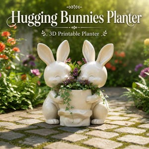 Hugging Bunnies Planter STL | 3D Printable Easter Decor | Digital Download