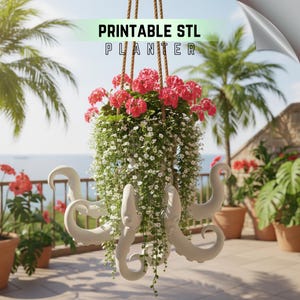 Maceta colgante de pulpo (archivo STL) / Maceta imprimible en 3D / Descarga digital / Cesta colgante única para suculentas