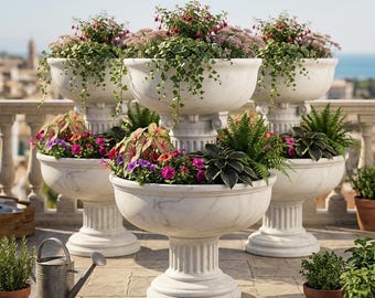 Elegante maceta romana con forma de urna / Macetas de exterior con pedestal / Maceta de estilo vintage / Descarga digital