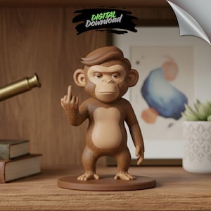 File STL della statua di scimmia impertinente - Giocattolo da scrivania con dito medio Sassy Chimp - 3D