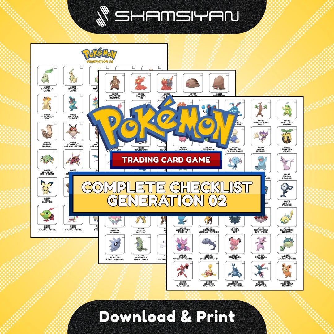 1052 Pokemon Checklist.pdf Pokémon National TCG Pokédex 1025 Checklist Gen 02 Printable PDF ...