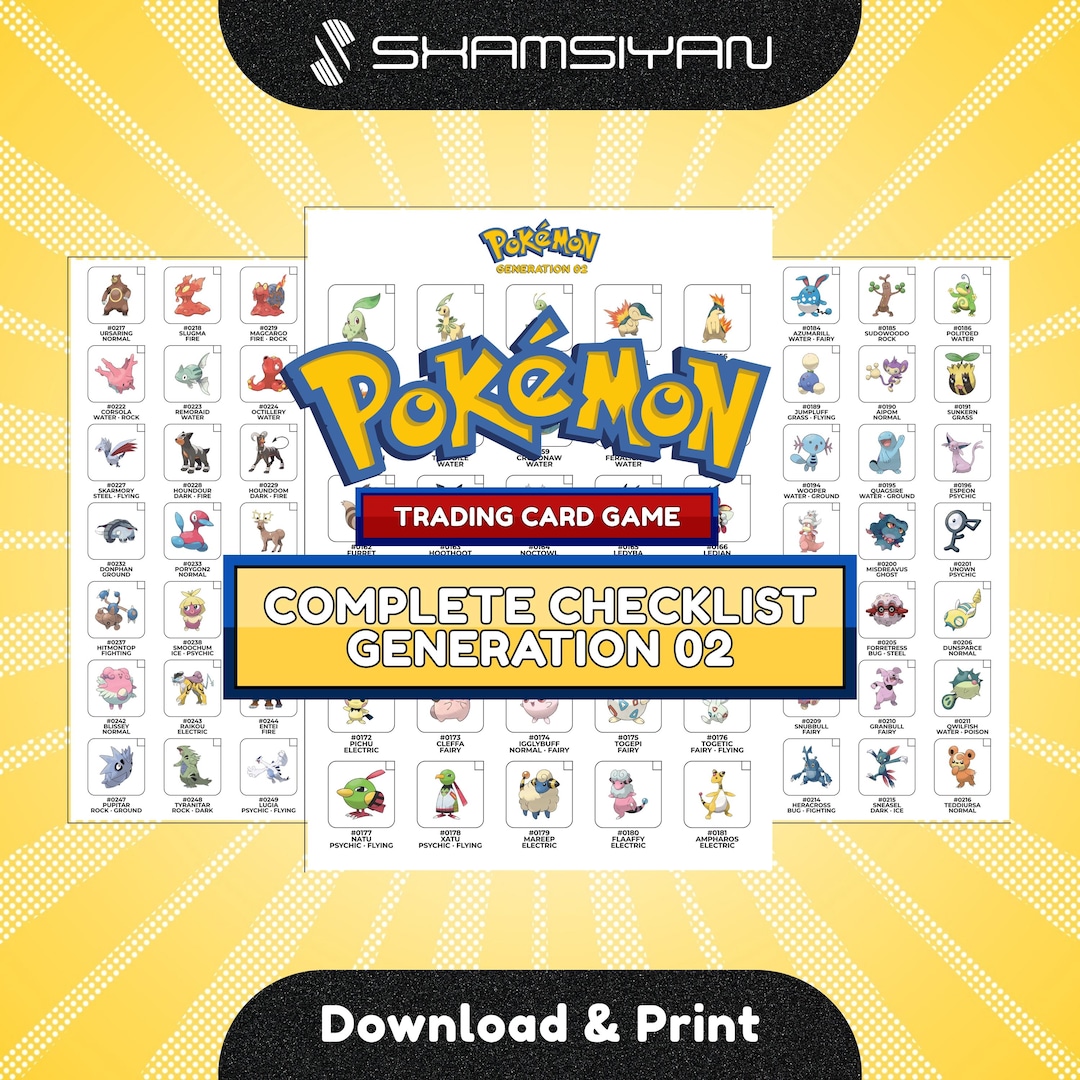 1052 Pokemon Checklist.pdf Pokémon National TCG Pokédex 1025 Checklist Gen 02 Printable PDF ...