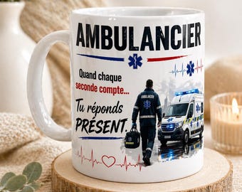 Mug Ambulancier Personnalisé | Cadeau Ambulancier Homme Femme | Mug Métier Ambulance | Idée Cadeau Secouriste | Mug Ambulancier France
