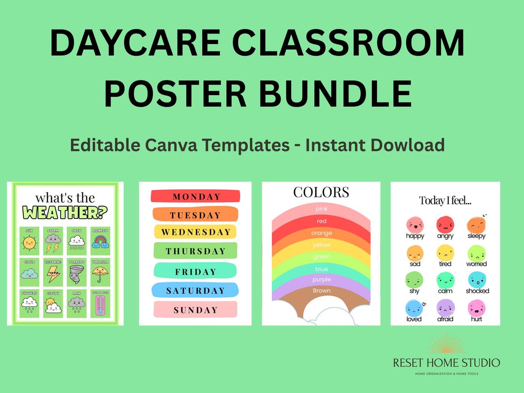 Daycare Classroom Poster Bundle | Editable Canva Templates | Preschool