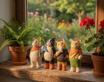 Estátua de Gato em Miniatura, Estatuetas de Gatos de Madeira Artesanais, Esculturas Pintadas e Divertidas para Decoração de Casa