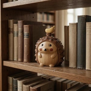 Estatua de erizo de madera, talla de animal, decoración de mesa, mini escultura de madera