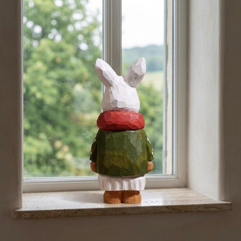 Hand-carved Wooden Rabbit Figurine – Rustic Shelf Accent, Blue Apron ...