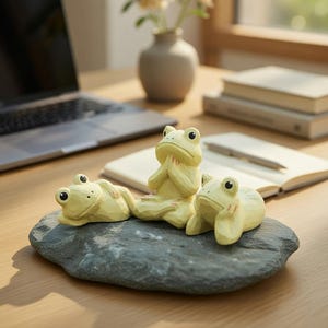 Gefärbte Yoga Frosch Figur aus Holz, wunderliche Schreibtisch Deko, gelassene Frösche Statue, Kunstwerk
