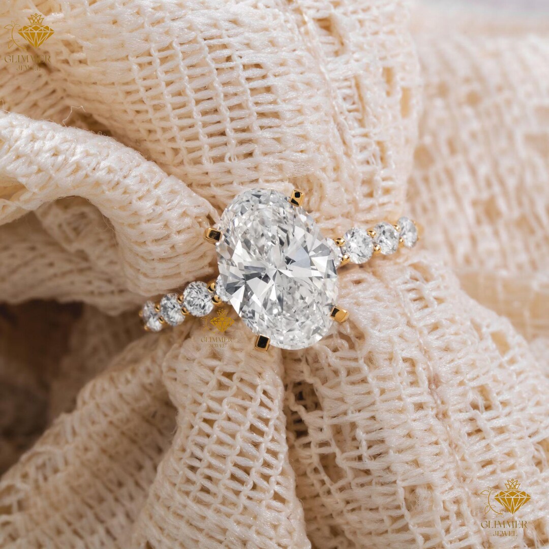 Oval Cut Moissanite Engagement Ring, Solid Gold Solitaire Band, Diamond ...