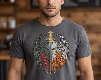 Disegno per ricamo a macchina di un angelo demone con la faccia divisa, file di ricamo gotico dark fantasy, 7 dimensioni