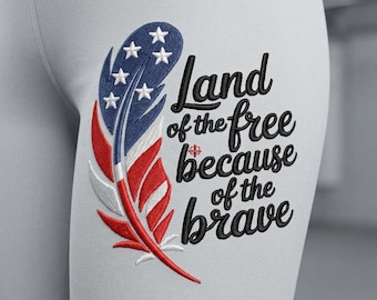 Ricamo con piuma della bandiera americana / Citazione "Terra dei liberi" (Download digitale)