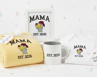 Disegno per ricamo "Mama Est. 2026", regalo per neomamma, neonato e mamma (download digitale)