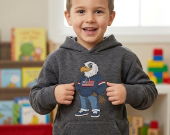 Design patriottico con aquila, file USA, felpa con bandiera americana, ricamo per il 4 luglio, abbigliamento per bambini