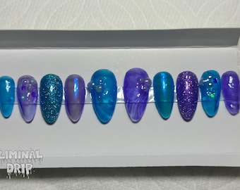Blue & Purple Jelly Mermaid nails