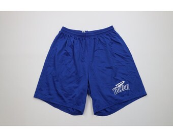 90s Mens XL Team Issued University of Toledo Football Above Knee Shorts Blue, Vintage Toledo Football Shorts, 1990s Toledo Rockets Shorts