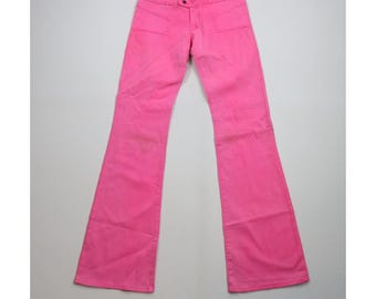 Vintage 90s Y2K Von Dutch Womens 27 Distressed Babydoll Flared Pants Pink USA, Vintage Von Dutch Babydoll Jeans, Von Dutch Wide Leg Jeans