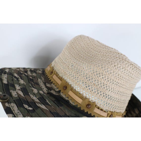 90s Y2K Streetwear Distressed Camouflage Straw Su… - image 4