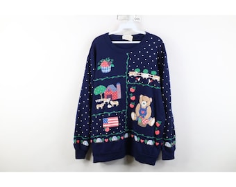 90s Country Primitive Womens Large Puff Paint Farmhouse Bear Sweatshirt USA, Vintage Farmhouse Sweatshirt, 1990s Bear Sweatshirt, Country