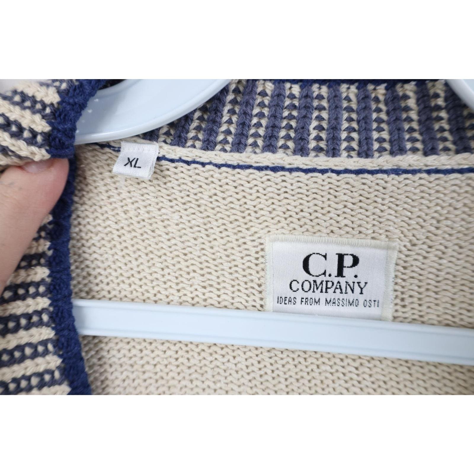 90s CP Company Massimo Osti Mens XL Blank Ribbed Knit V-neck